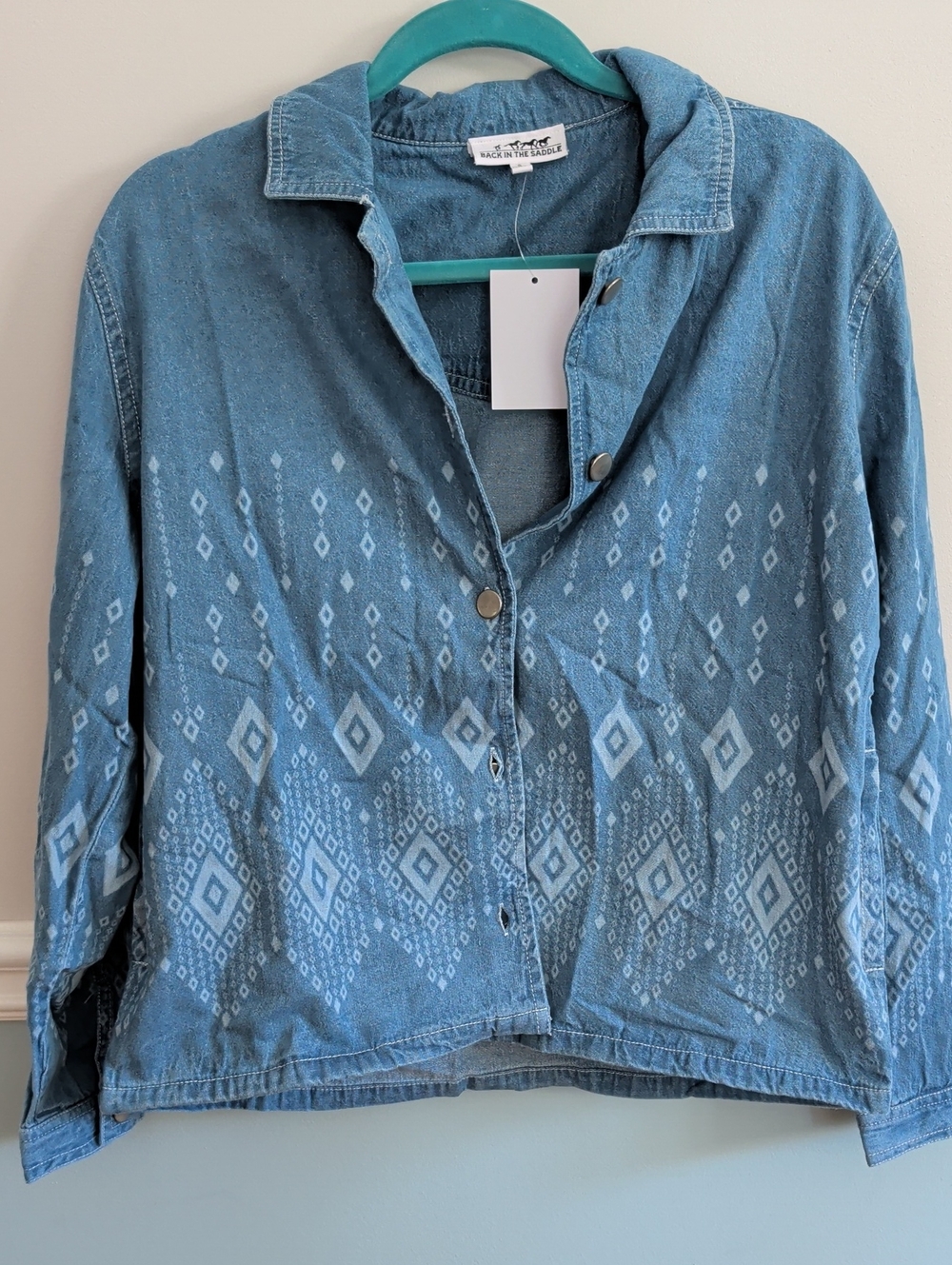 Light Blue Aztec Print Denim Jacket